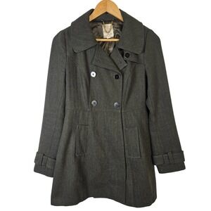 Tulle Women's Double Breasted Herringbone Pea Coat Size S Olive Green Wool Blend